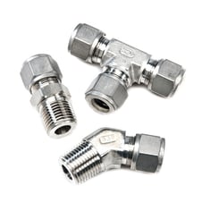 Tube Fitting Male Connector, Union Tee and 45° Male Elbow - Griplok